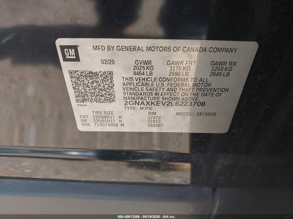 2GNAXKEV2L6223708 2020 CHEVROLET EQUINOX photo no. 9
