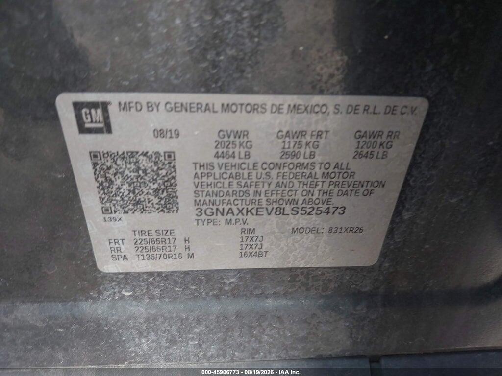 3GNAXKEV8LS525473 2020 CHEVROLET EQUINOX photo no. 9