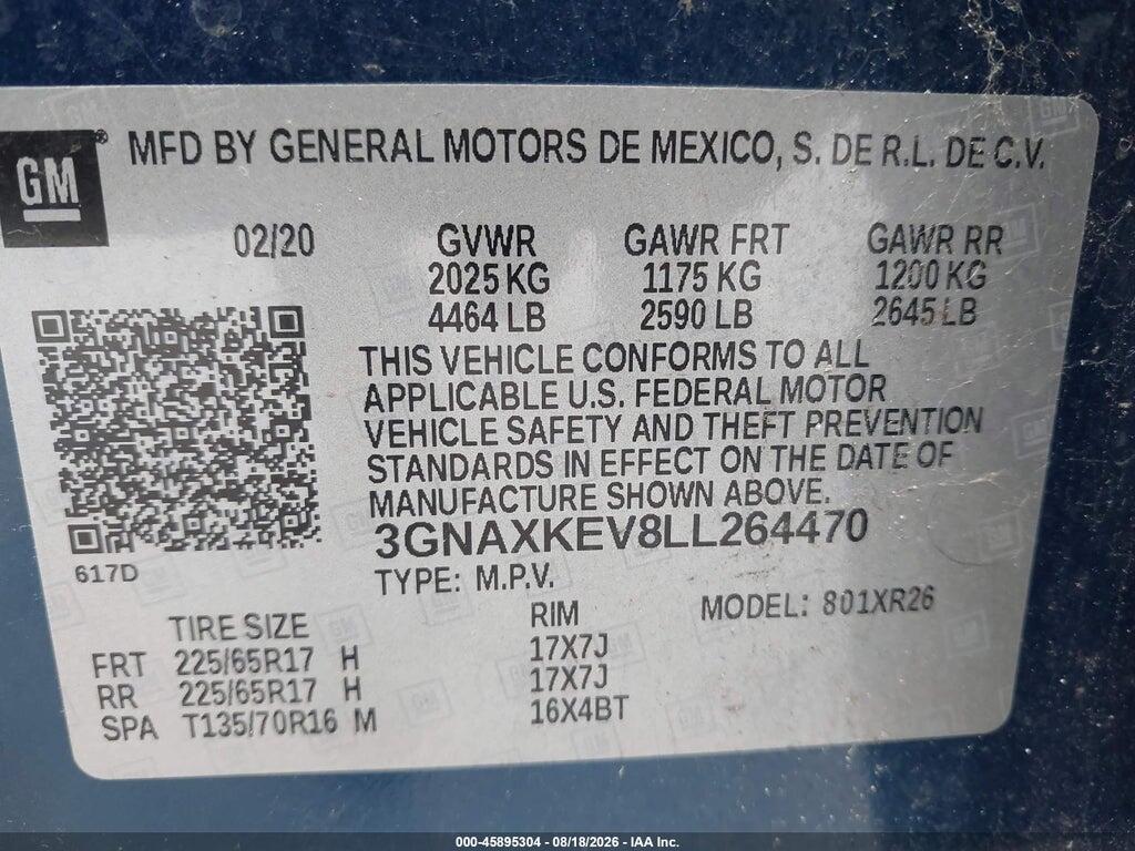 3GNAXKEV8LL264470 2020 CHEVROLET EQUINOX photo no. 9