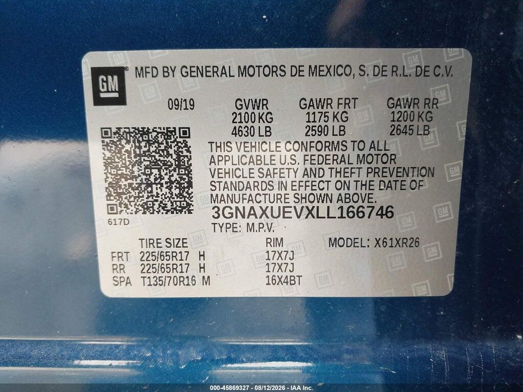 3GNAXUEVXLL166746 2020 CHEVROLET EQUINOX photo no. 9