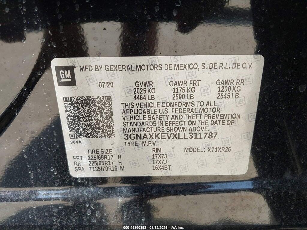 3GNAXKEVXLL311787 2020 CHEVROLET EQUINOX photo no. 9