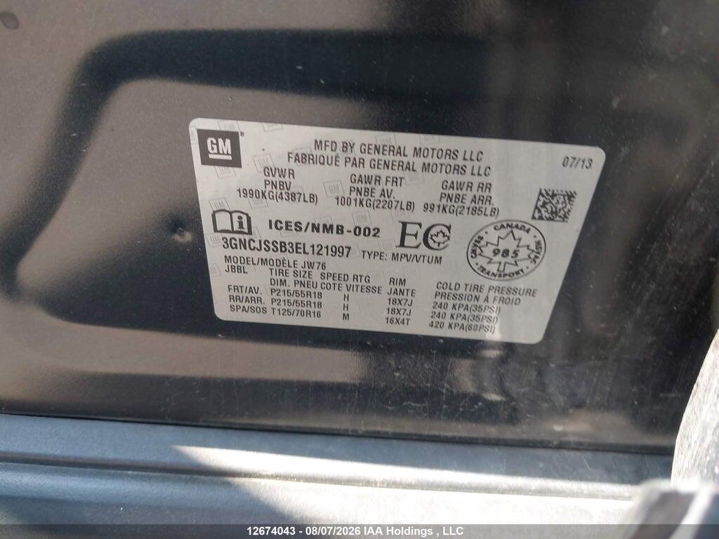 3GNCJSSB3EL121997 2014 CHEVROLET TRAX photo no. 9