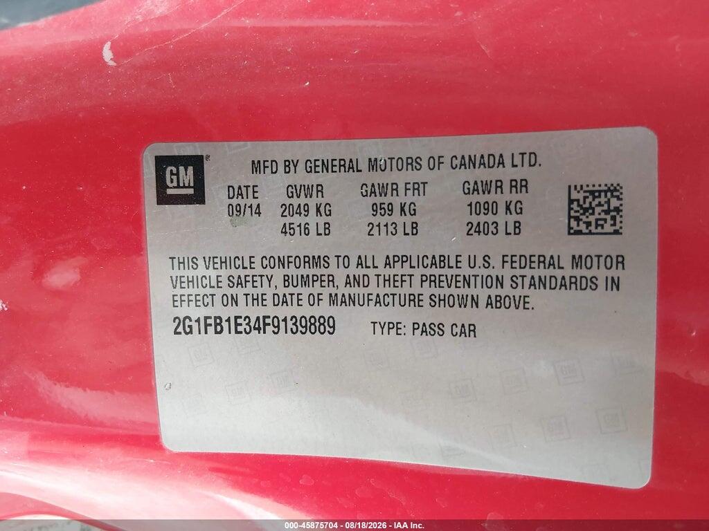 2G1FB1E34F9139889 2015 CHEVROLET CAMARO photo no. 9