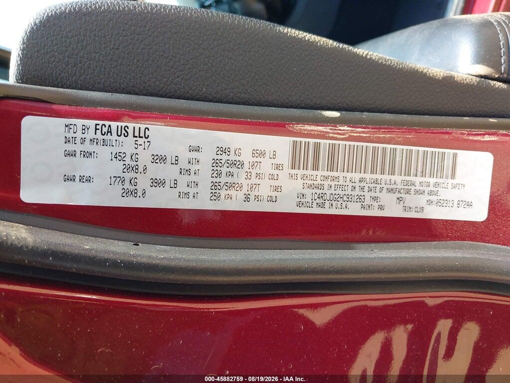 1C4RDJDG2HC931263 2017 DODGE DURANGO photo no. 9
