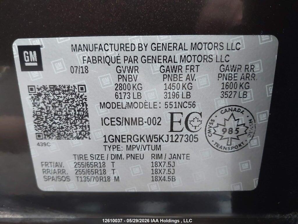 1GNERGKW5KJ127305 2019 CHEVROLET TRAVERSE photo no. 9
