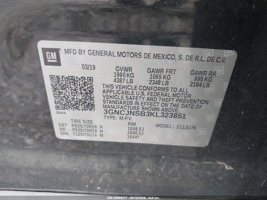 3GNCJNSB3KL323851 2019 CHEVROLET TRAX photo no. 9