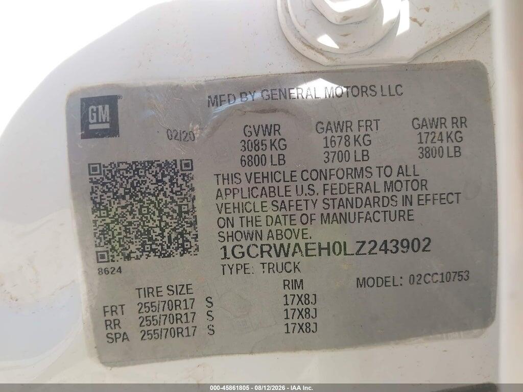 1GCRWAEH0LZ243902 2020 CHEVROLET SILVERADO 1500 photo no. 9