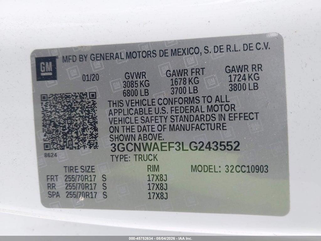 3GCNWAEF3LG243552 2020 CHEVROLET SILVERADO 1500 photo no. 9