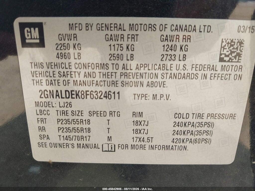 2GNALDEK8F6324611 2015 CHEVROLET EQUINOX photo no. 9