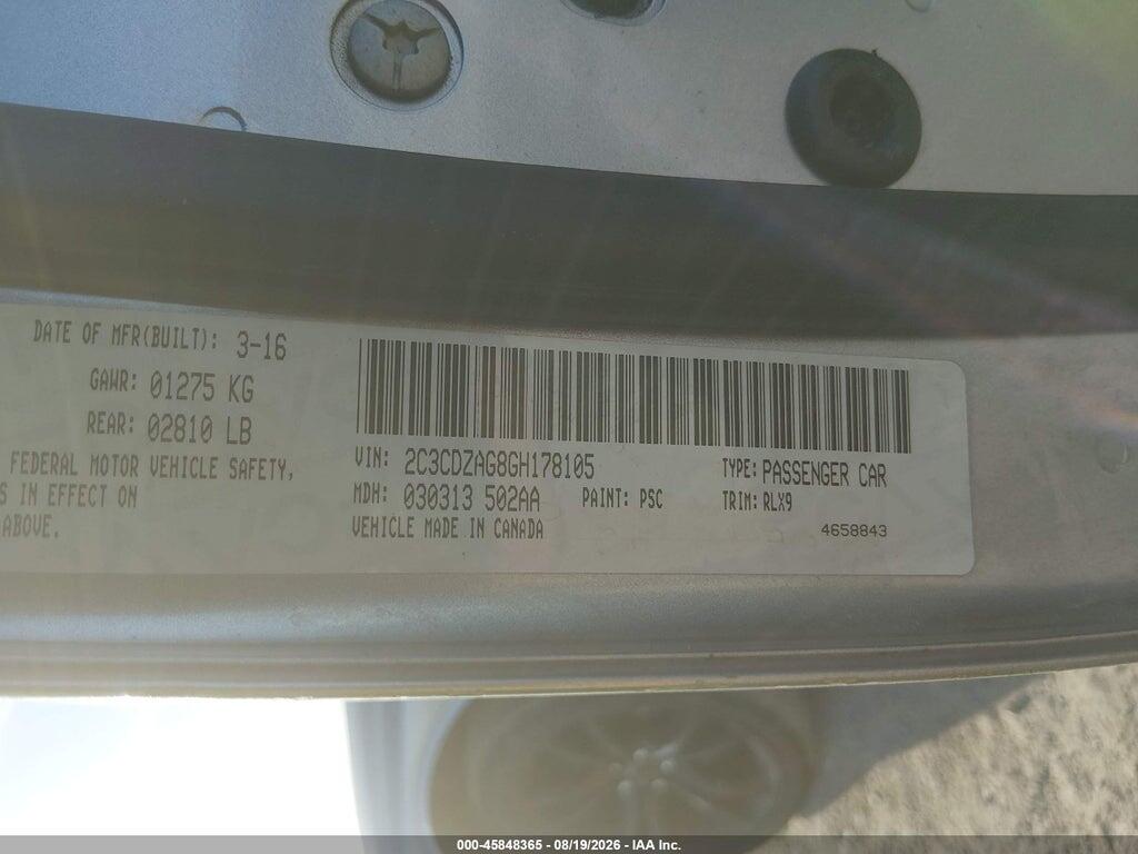 2C3CDZAG8GH178105 2016 DODGE CHALLENGER photo no. 9