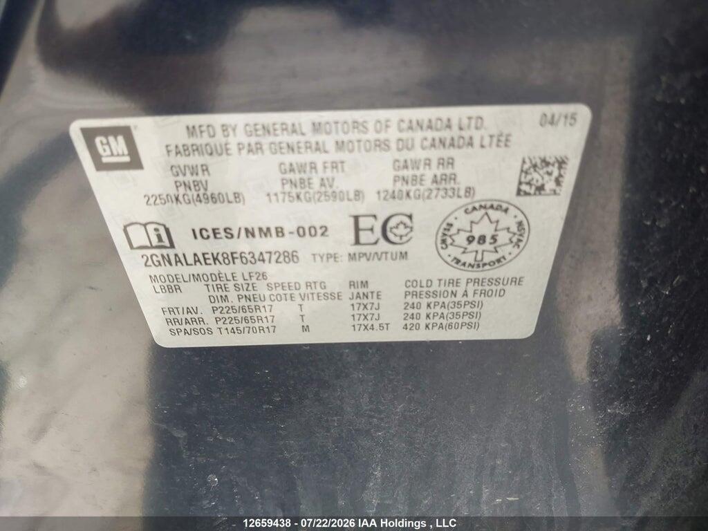 2GNALAEK8F6347286 2015 CHEVROLET EQUINOX photo no. 9