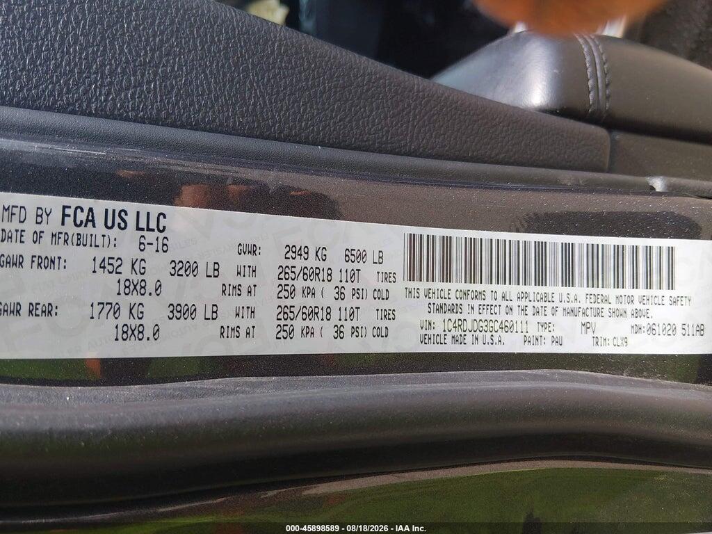 1C4RDJDG3GC460111 2016 DODGE DURANGO photo no. 9