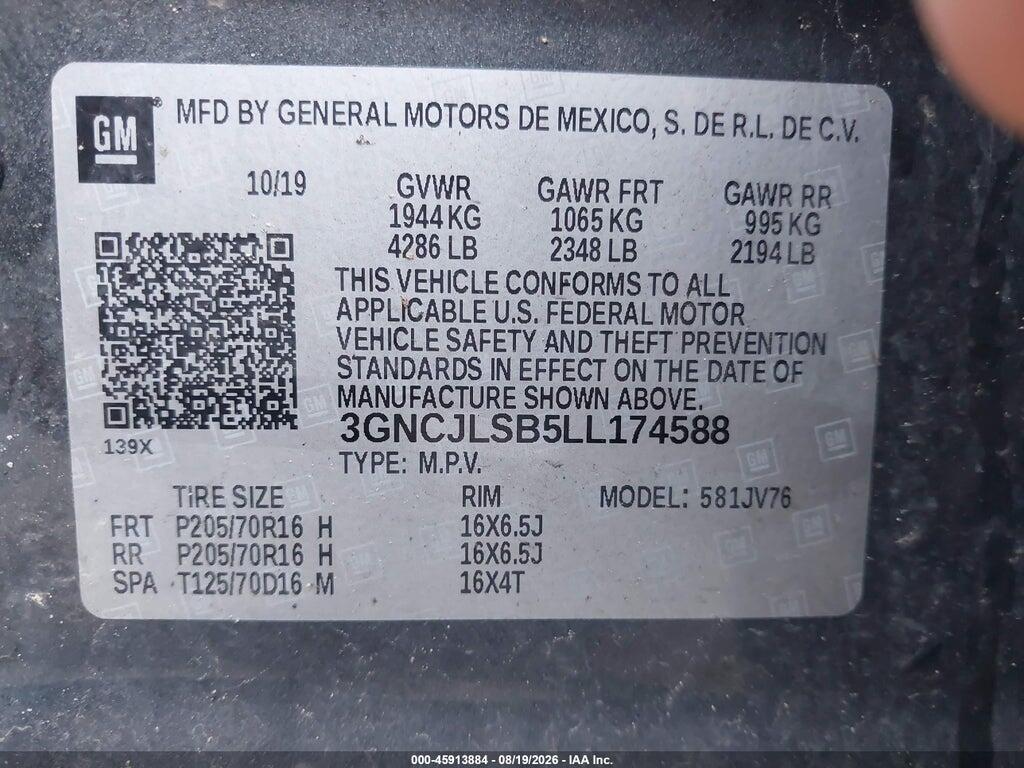 3GNCJLSB5LL174588 2020 CHEVROLET TRAX photo no. 9