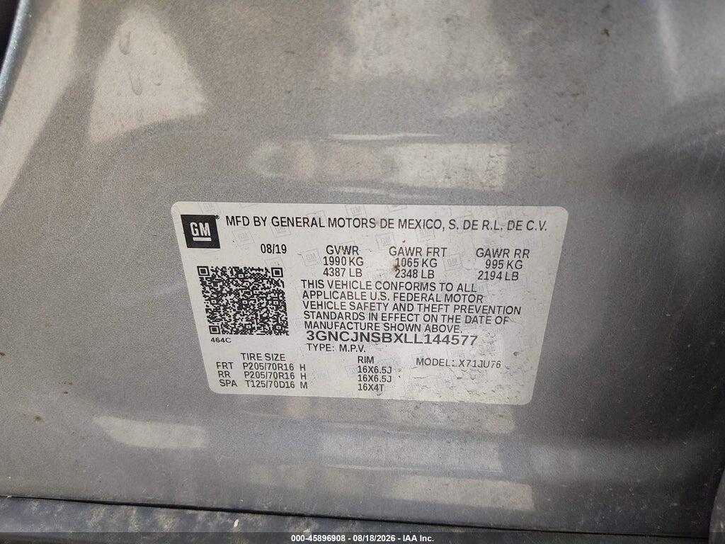 3GNCJNSBXLL144577 2020 CHEVROLET TRAX photo no. 9