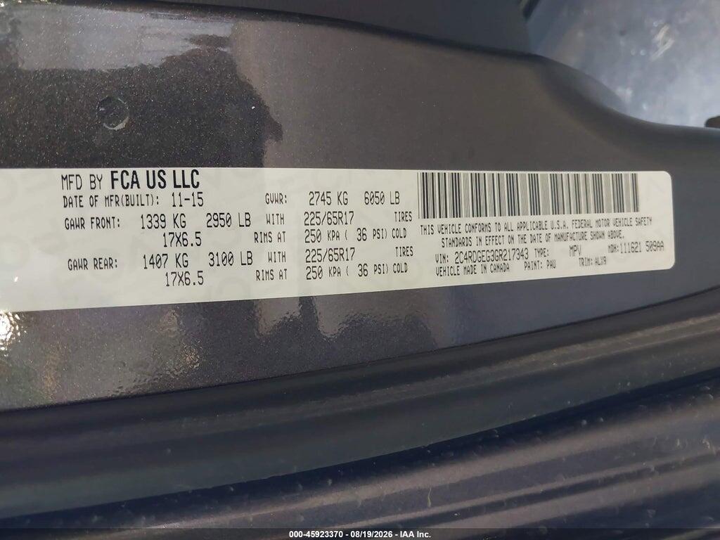 2C4RDGEG3GR217343 2016 DODGE GRAND CARAVAN photo no. 9