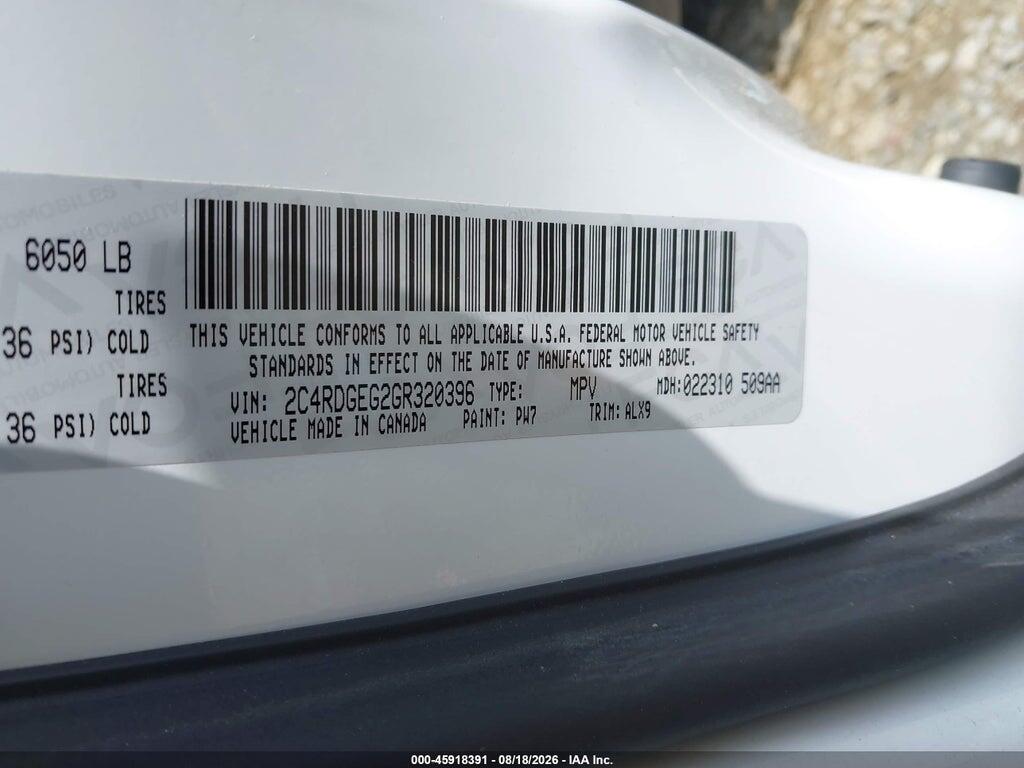 2C4RDGEG2GR320396 2016 DODGE GRAND CARAVAN photo no. 9