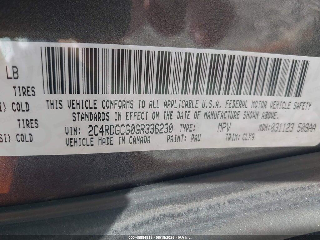 2C4RDGCG0GR336230 2016 DODGE GRAND CARAVAN photo no. 9