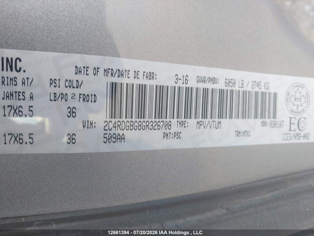 2C4RDGBG8GR326708 2016 DODGE GRAND CARAVAN photo no. 9