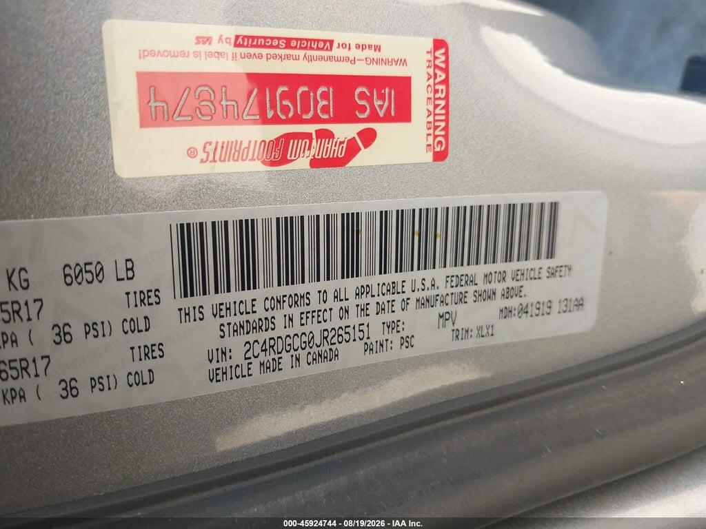2C4RDGCG0JR265151 2018 DODGE GRAND CARAVAN photo no. 9