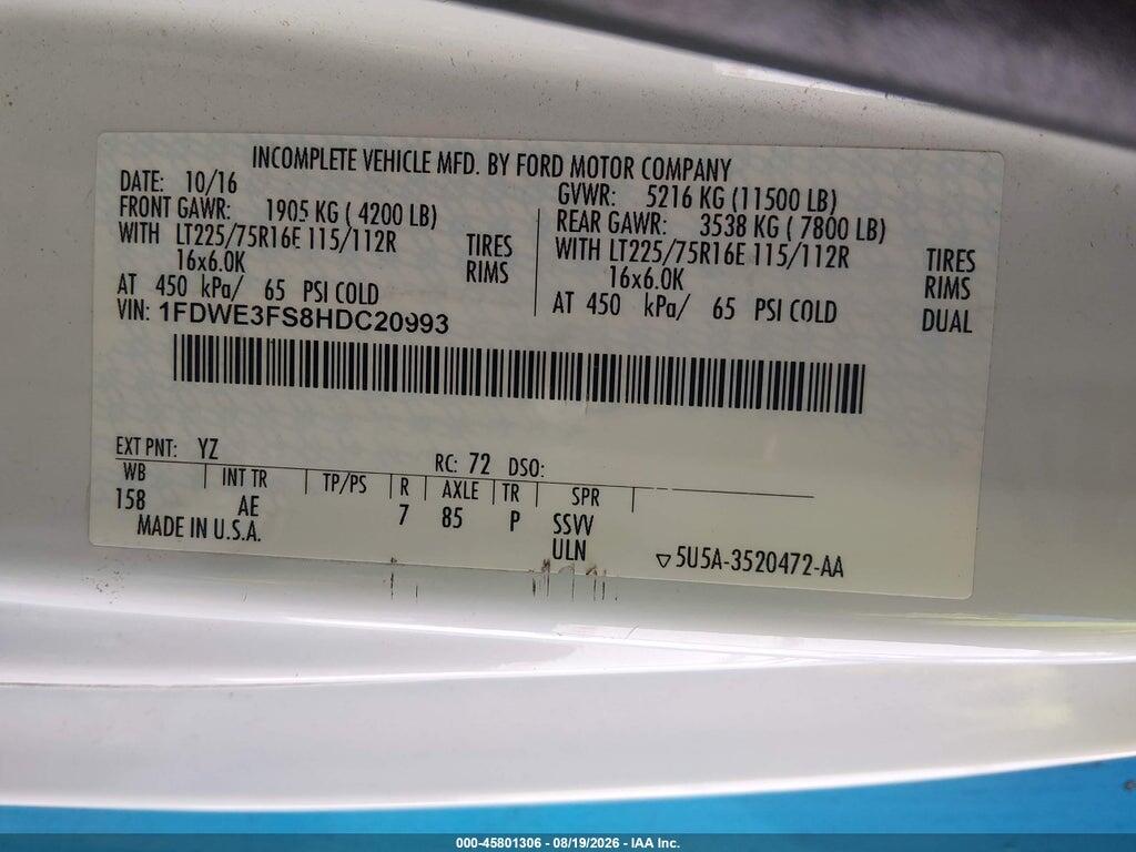 1FDWE3FS8HDC20993 2017 FORD E-350 CUTAWAY photo no. 9