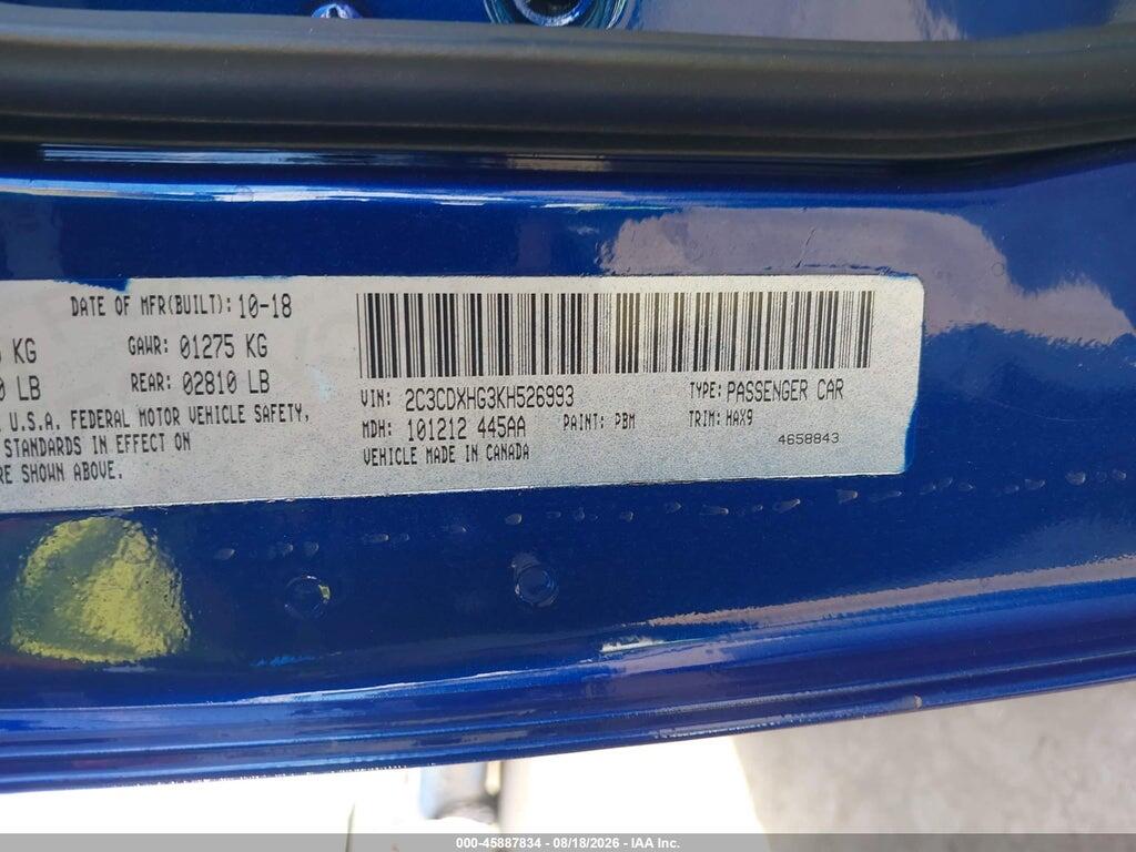 2C3CDXHG3KH526993 2019 DODGE CHARGER photo no. 9