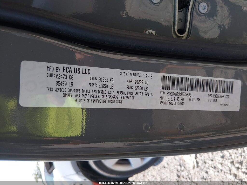 2C3CDXAT9KH575932 2019 DODGE CHARGER photo no. 9