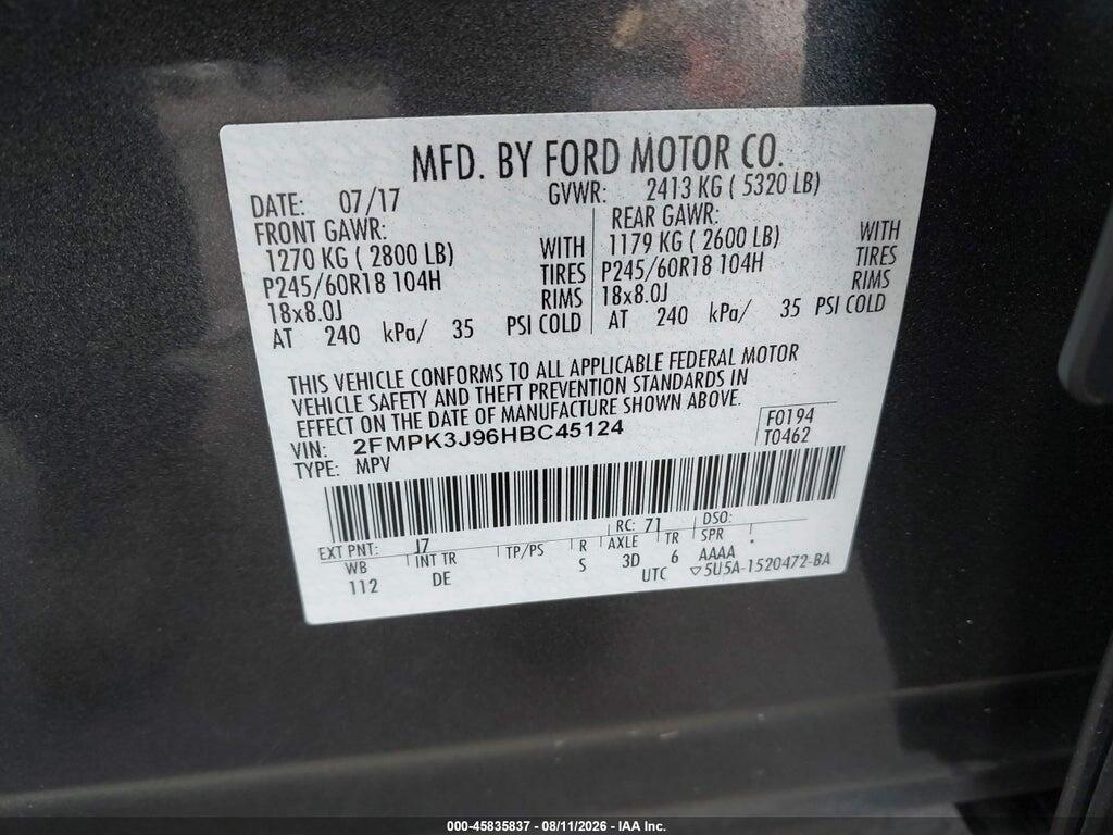 2FMPK3J96HBC45124 2017 FORD EDGE photo no. 9