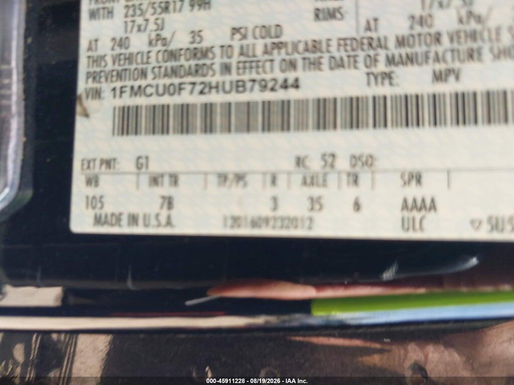 1FMCU0F72HUB79244 2017 FORD ESCAPE photo no. 9