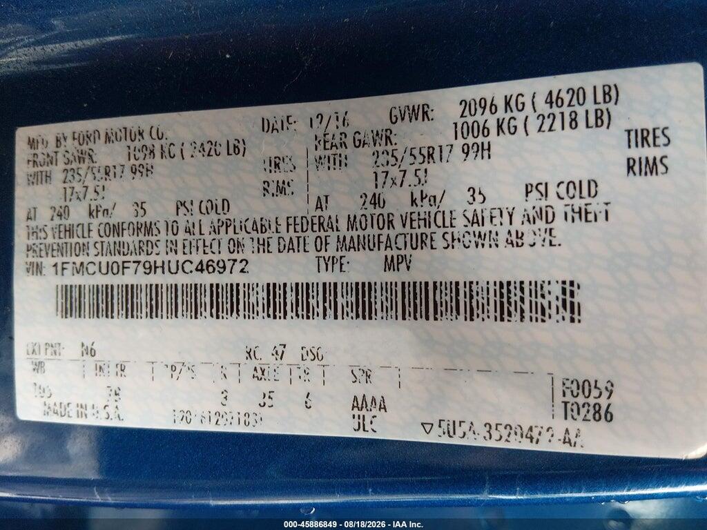 1FMCU0F79HUC46972 2017 FORD ESCAPE photo no. 9