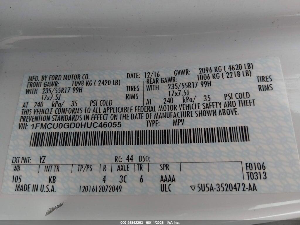 1FMCU0GD0HUC46055 2017 FORD ESCAPE photo no. 9