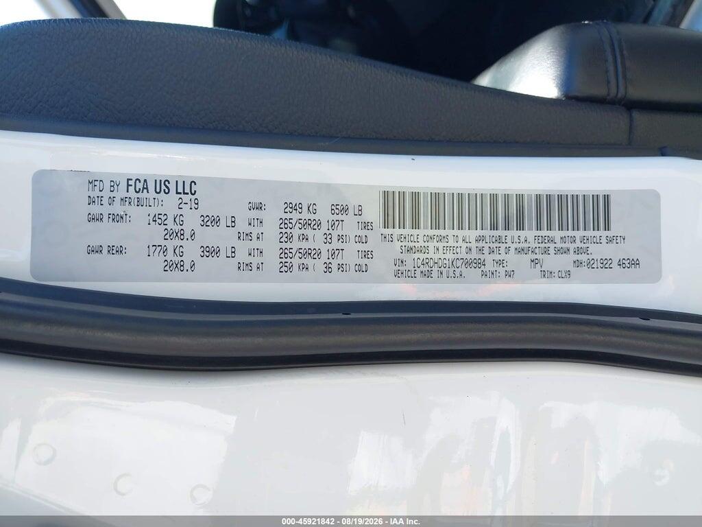1C4RDHDG1KC700984 2019 DODGE DURANGO photo no. 9