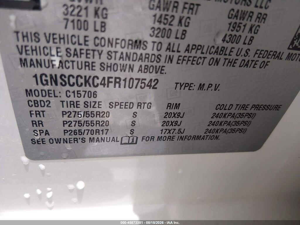 1GNSCCKC4FR107542 2015 CHEVROLET TAHOE photo no. 9