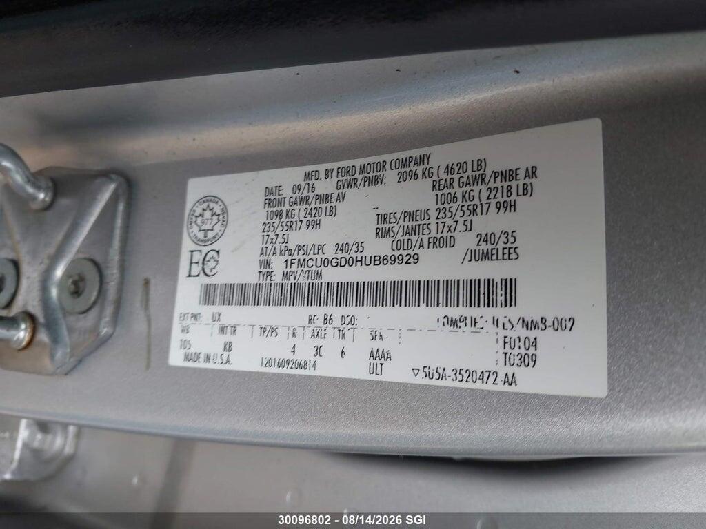 1FMCU0GD0HUB69929 2017 FORD ESCAPE photo no. 9
