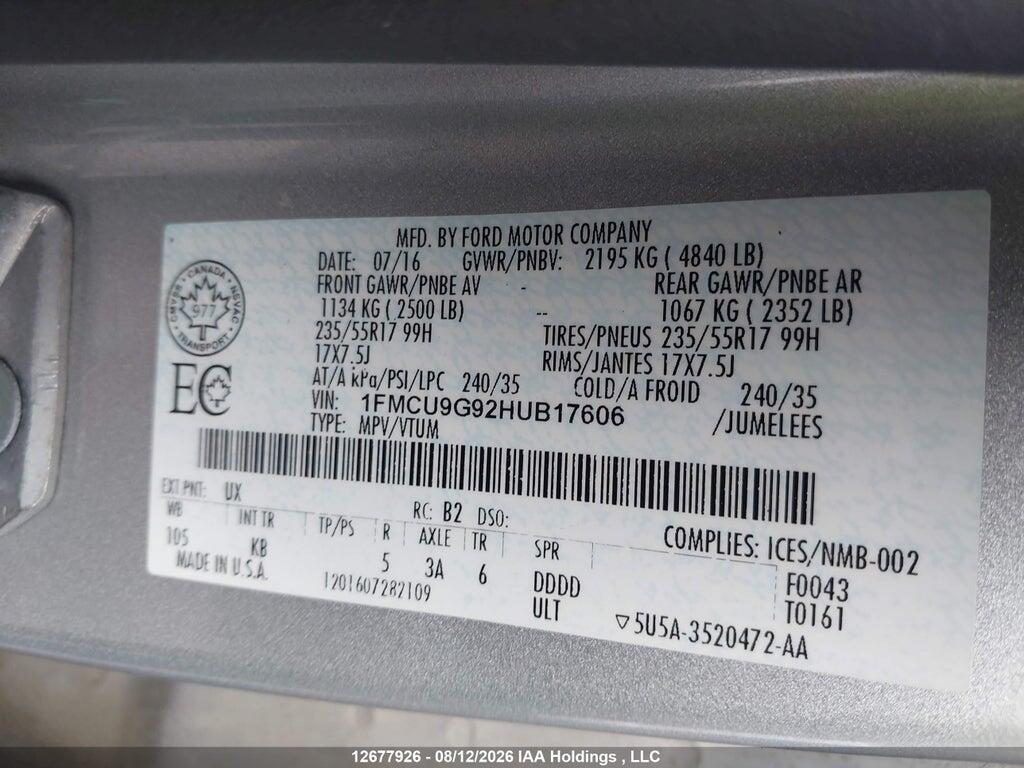 1FMCU9G92HUB17606 2017 FORD ESCAPE photo no. 9
