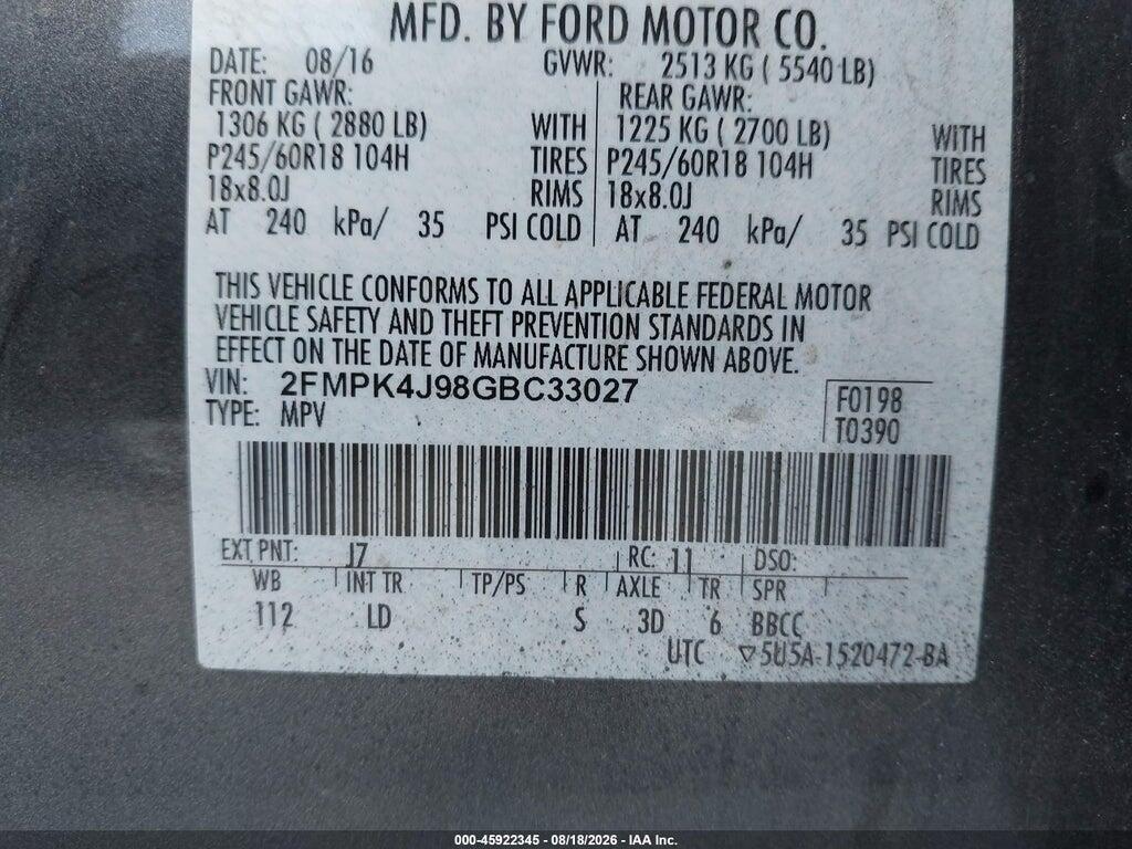 2FMPK4J98GBC33027 2016 FORD EDGE photo no. 9