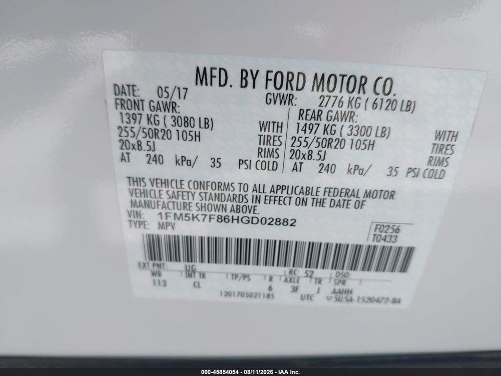 1FM5K7F86HGD02882 2017 FORD EXPLORER photo no. 9