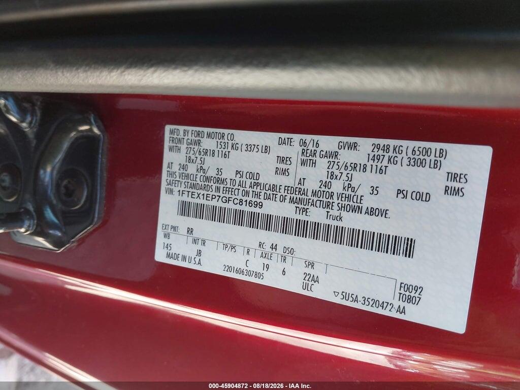 1FTEX1EP7GFC81699 2016 FORD F-150 photo no. 9