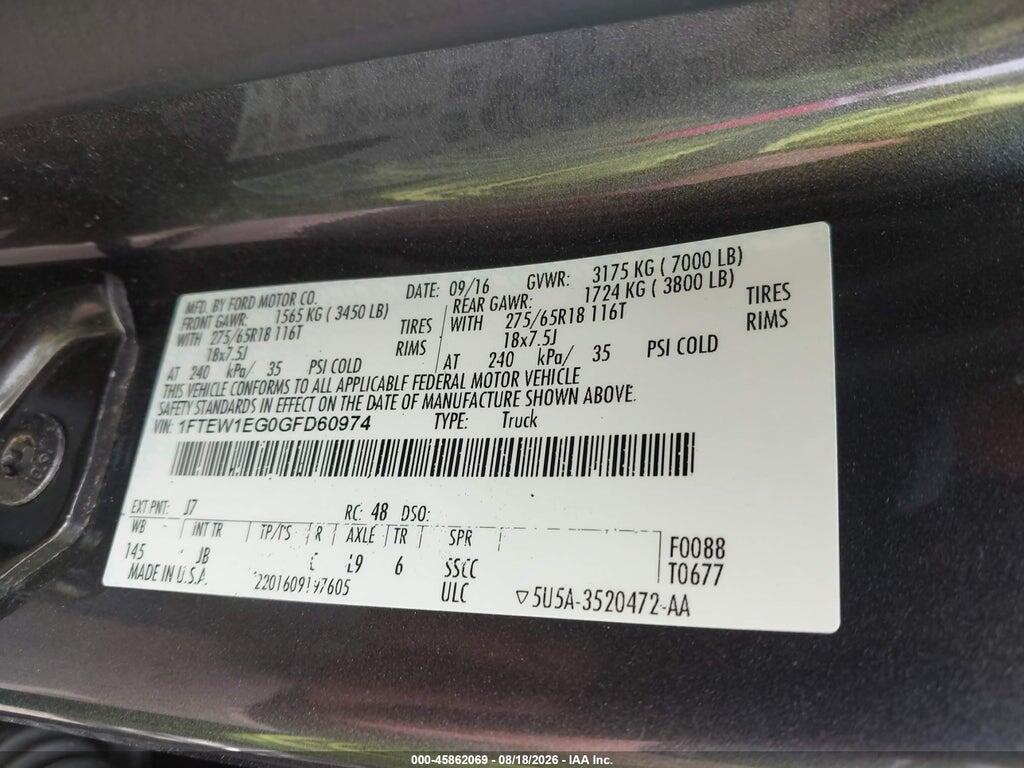 1FTEW1EG0GFD60974 2016 FORD F-150 photo no. 9