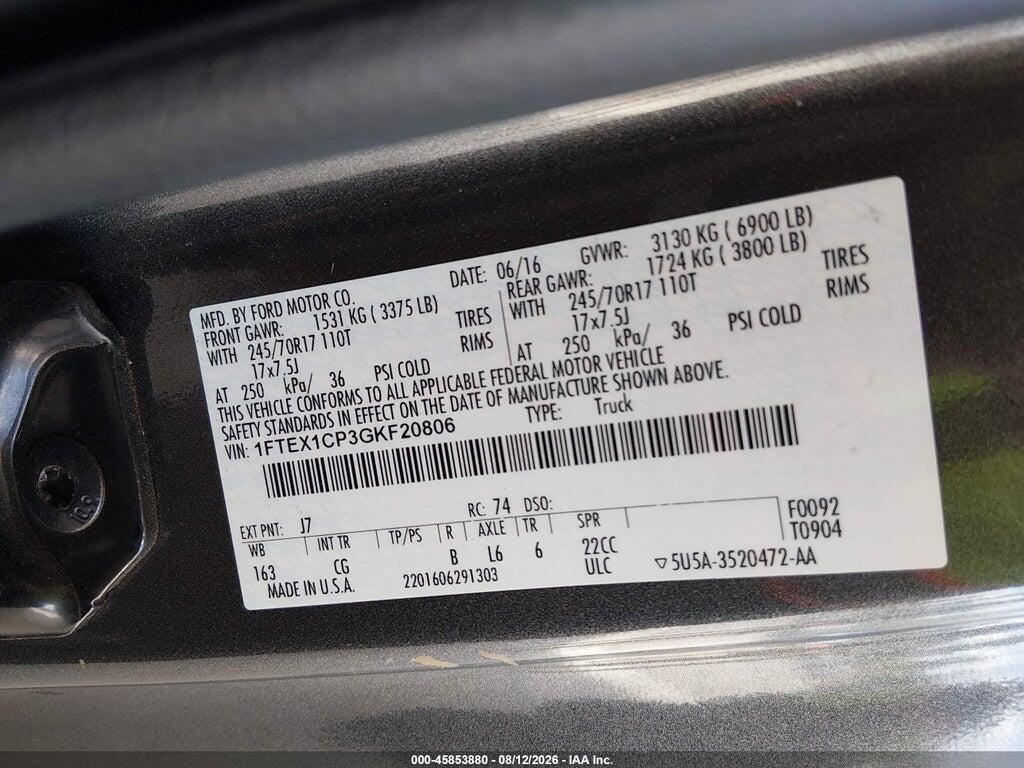 1FTEX1CP3GKF20806 2016 FORD F-150 photo no. 9