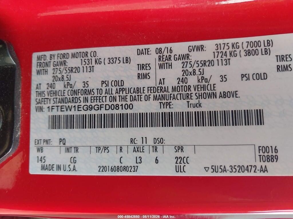 1FTEW1EG9GFD08100 2016 FORD F-150 photo no. 9