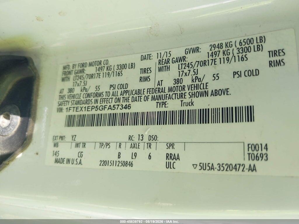 1FTEX1EP5GFA57346 2016 FORD F-150 photo no. 9