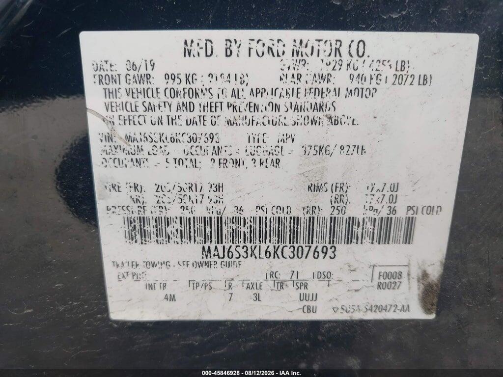 MAJ6S3KL6KC307693 2019 FORD ECOSPORT photo no. 9