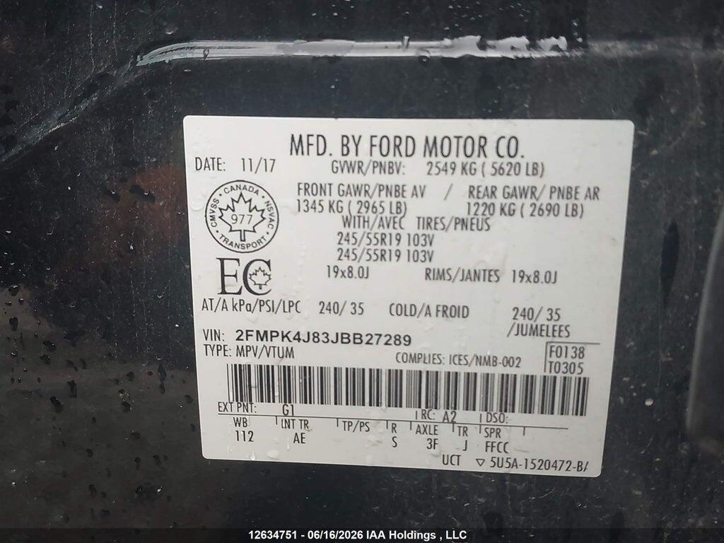 2FMPK4J83JBB27289 2018 FORD EDGE photo no. 9