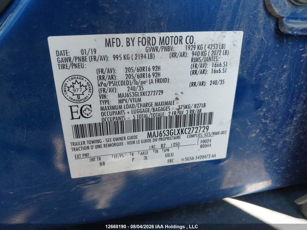 MAJ6S3GLXKC272729 2019 FORD ECOSPORT photo no. 9