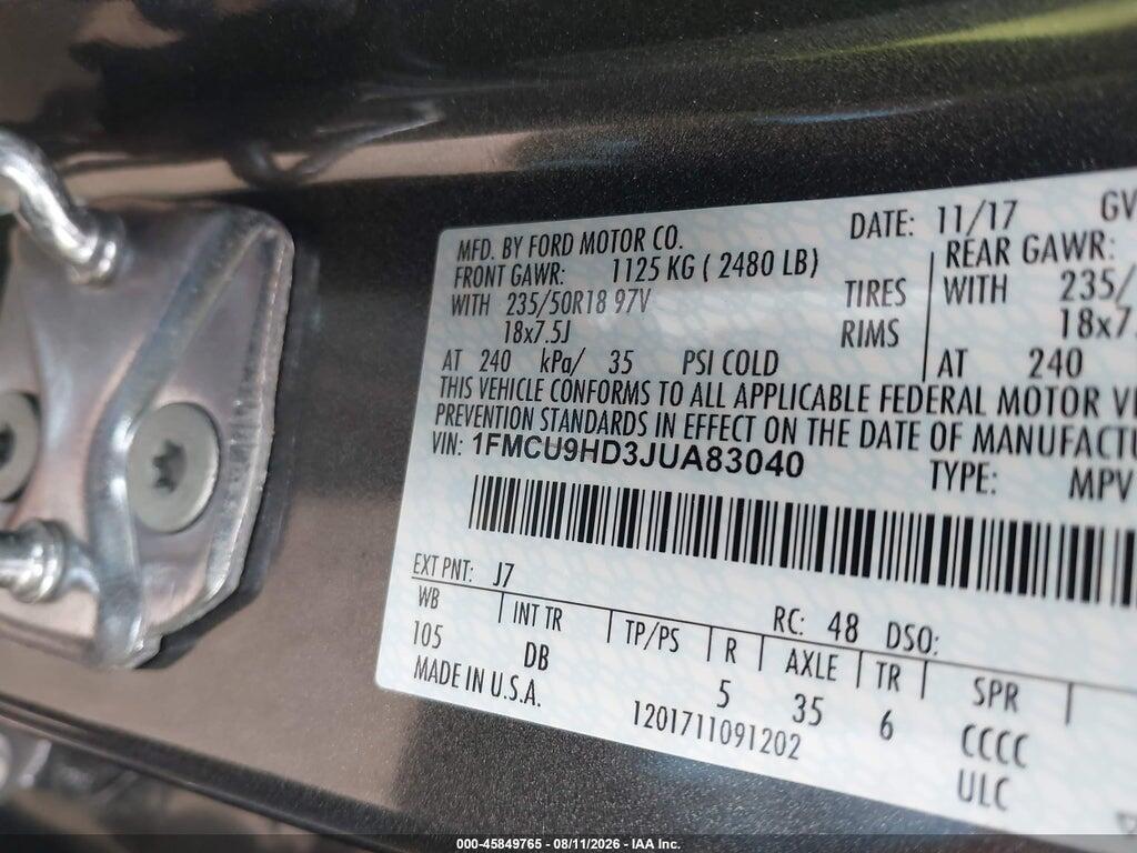 1FMCU9HD3JUA83040 2018 FORD ESCAPE photo no. 9