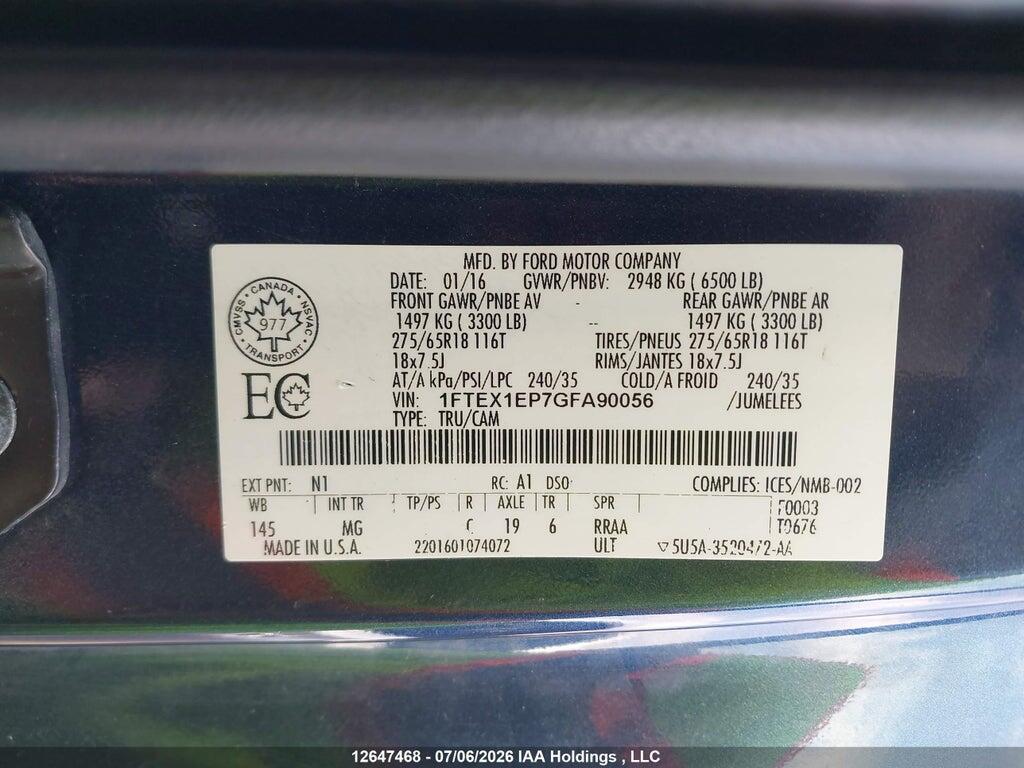 1FTEX1EP7GFA90056 2016 FORD F-150 photo no. 9
