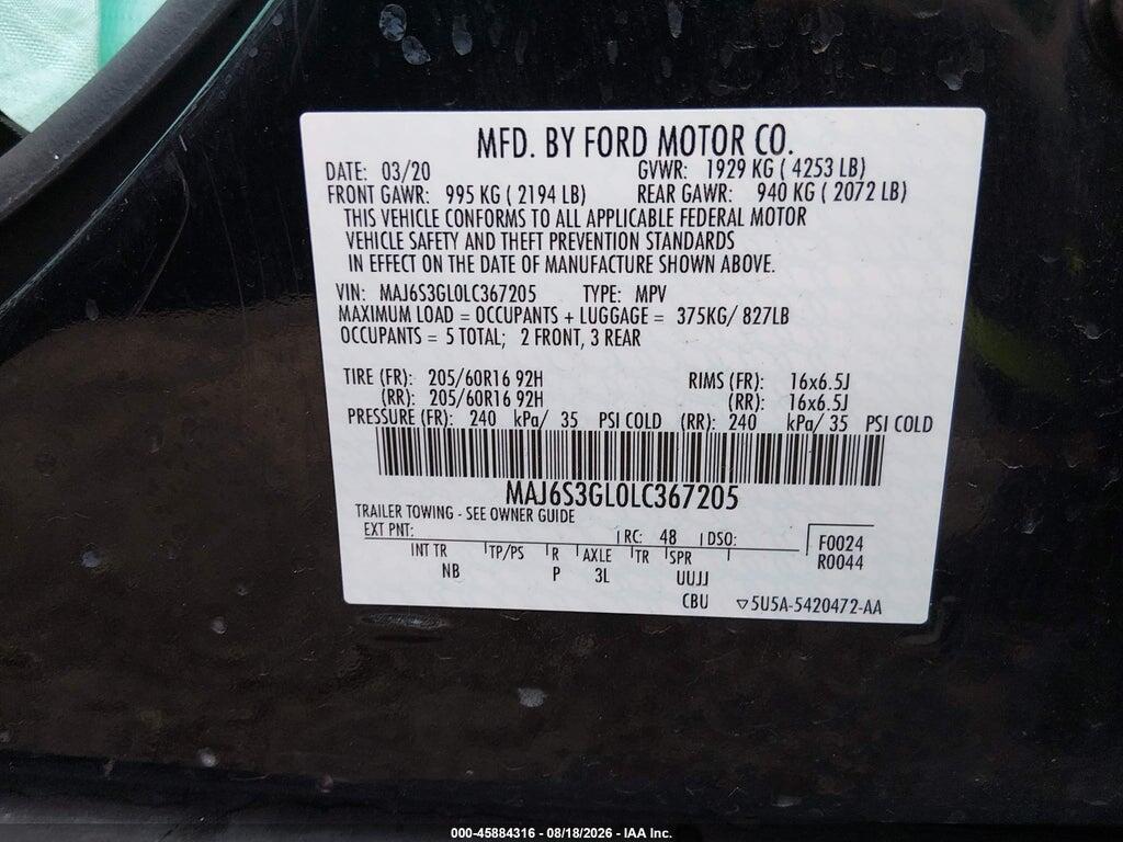 MAJ6S3GL0LC367205 2020 FORD ECOSPORT photo no. 9