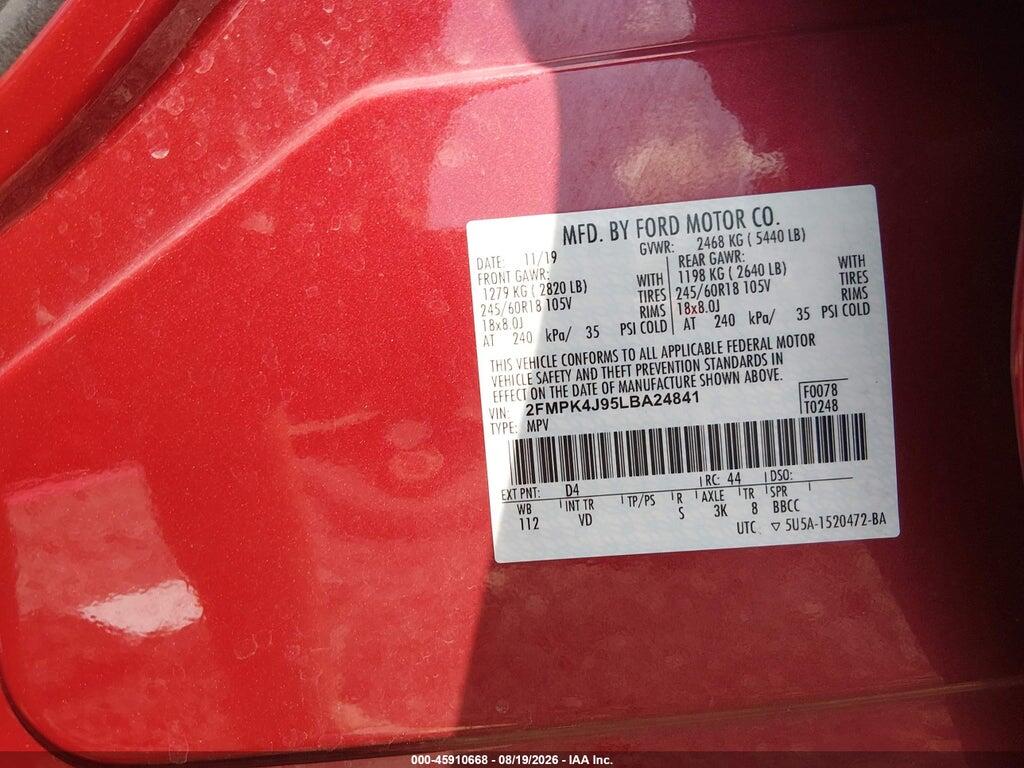 2FMPK4J95LBA24841 2020 FORD EDGE photo no. 9