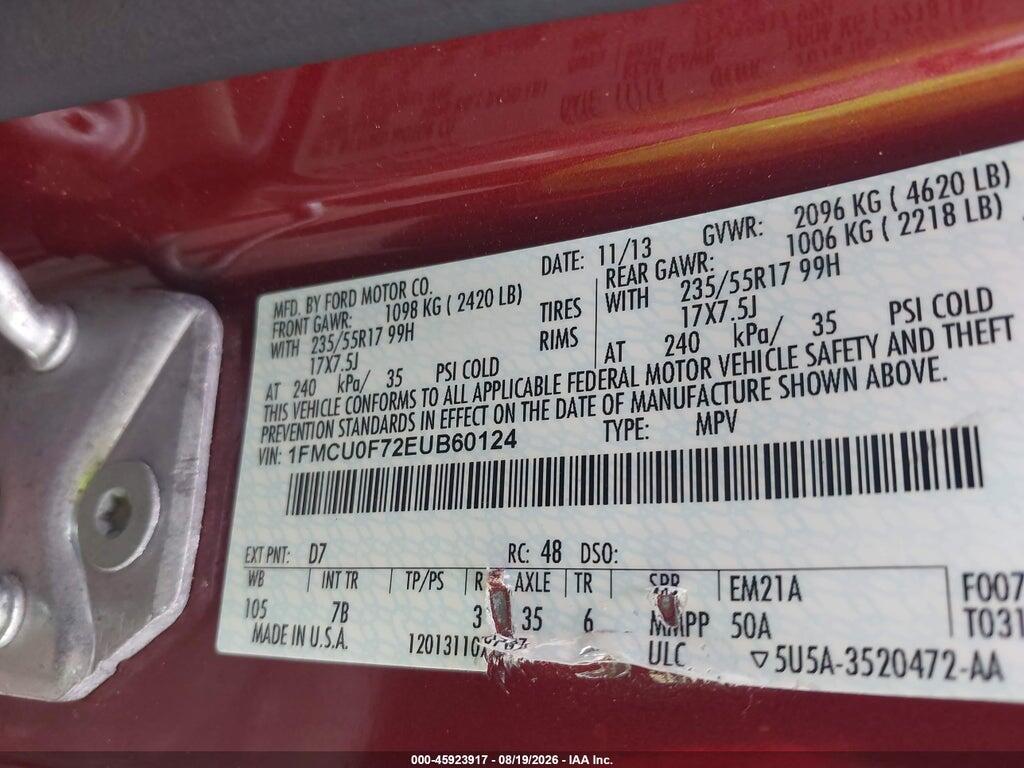 1FMCU0F72EUB60124 2014 FORD ESCAPE photo no. 9