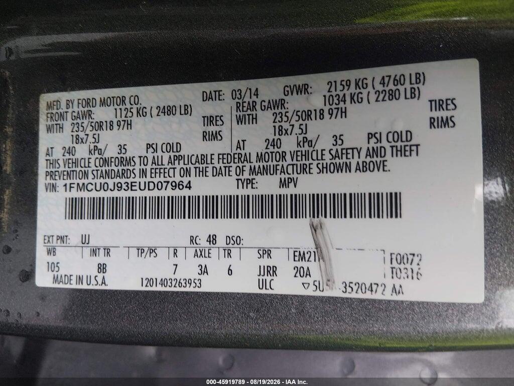1FMCU0J93EUD07964 2014 FORD ESCAPE photo no. 9